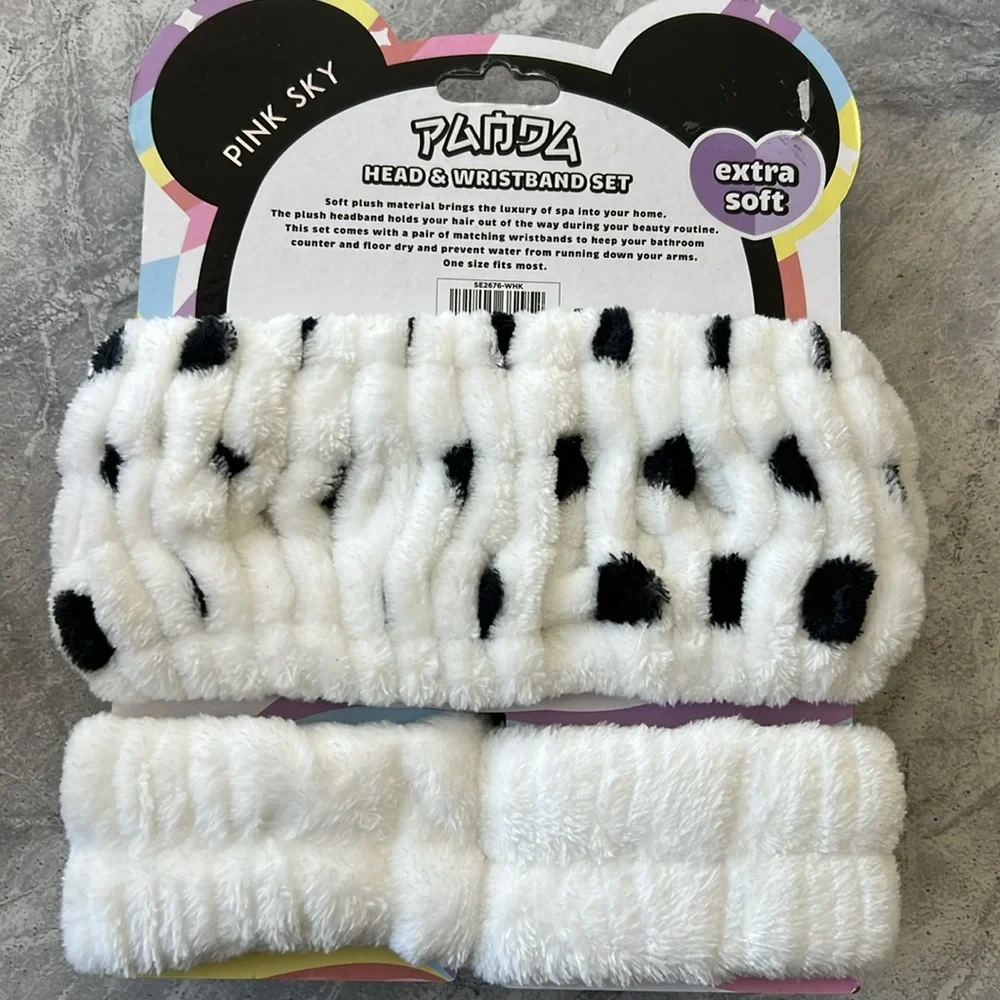 3pcs/Set Simple Cartoon Panda Pattern Wristband & Polka Dot Headband